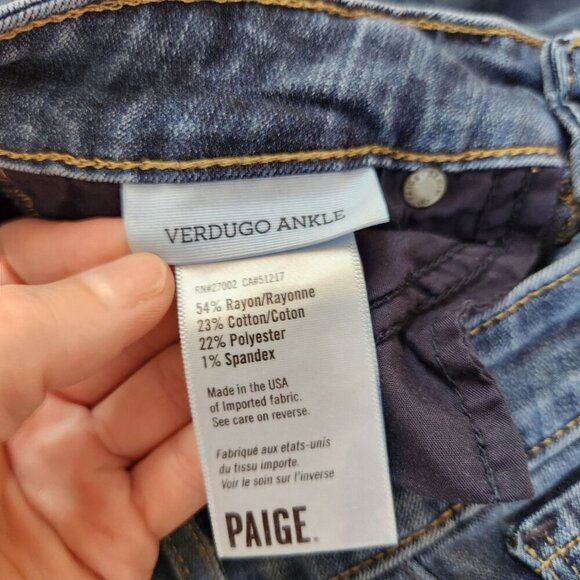 Paige Verdugo Ankle Dark Wash Skinny Jeans Stretchy Nottingham Women's 27 - Picture 8 of 10